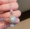 S925 Sterling Silver Sapphire Net Pocket Pearl Pendant Necklace, Handmade Natural Pearl Cage Necklace, Adjustable Metal Braided Net Interchangeable Crystal Cage Necklace, DIY Jewelry Gift