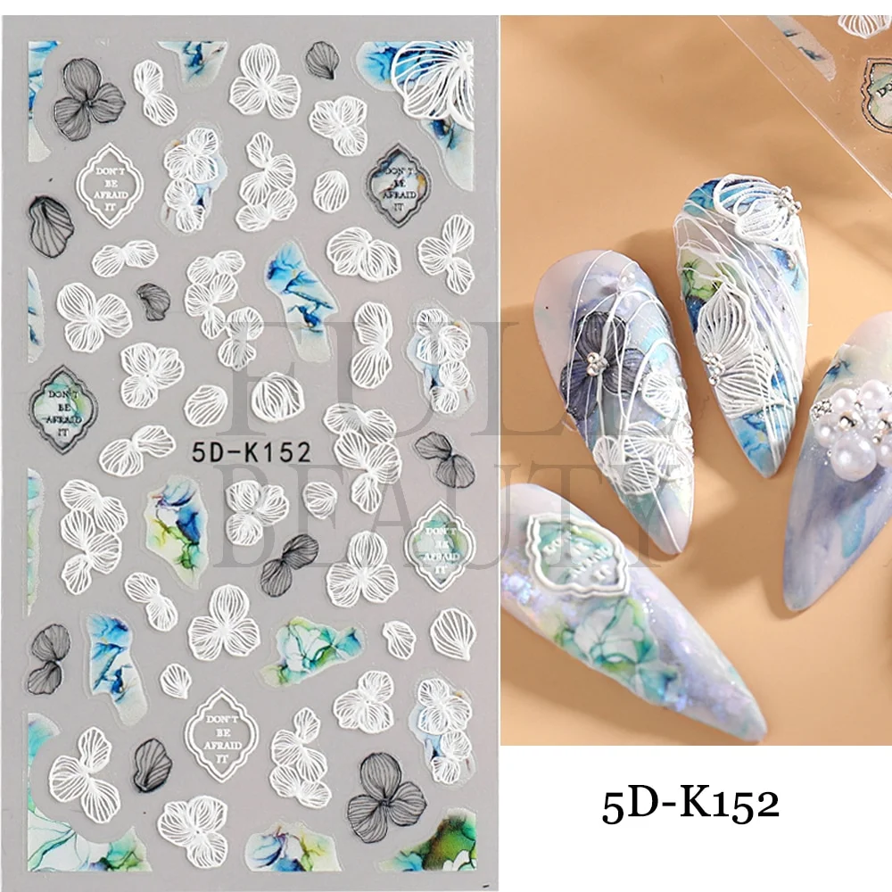 Churchf Nail Stickers Flowers Geometric Lines Decor Acrylic Embossed Sliders Gold Frame Nail Decals Cherry Blossom Manicure GLJI-5D05-Nail Inspo