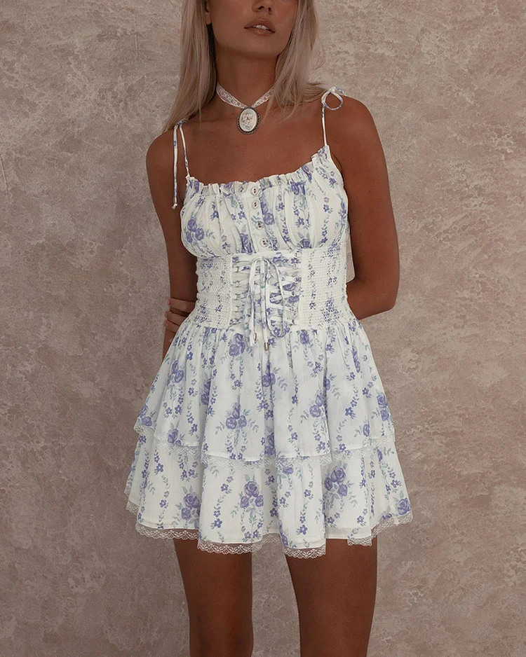 Romantic Floral Print Camisole Mini Dress