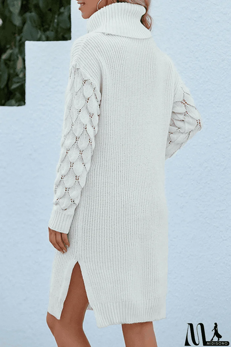 MidiSono - Casual Solid Patchwork Turtleneck Straight Dresses