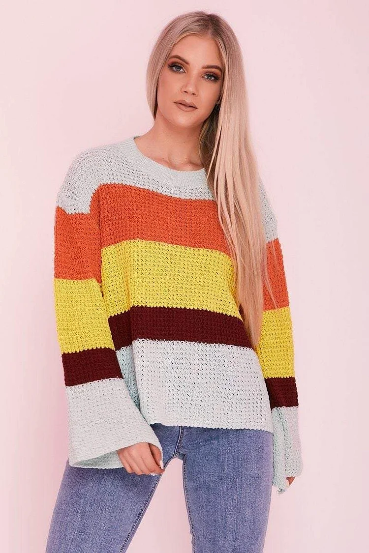 Blue Over Sized Striped Rainbow Jumper Katch Me
