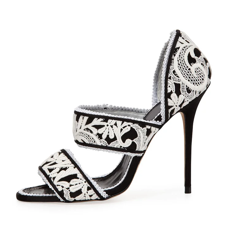Custom Made Black and White Lace Heels |FSJ Shoes