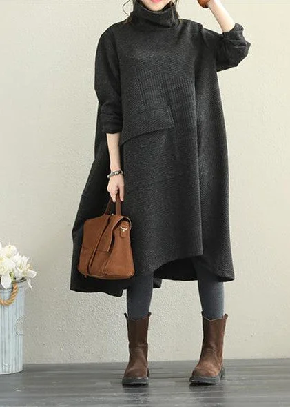 New Loose Black High Neck Base Dresses Women Casual Clothes