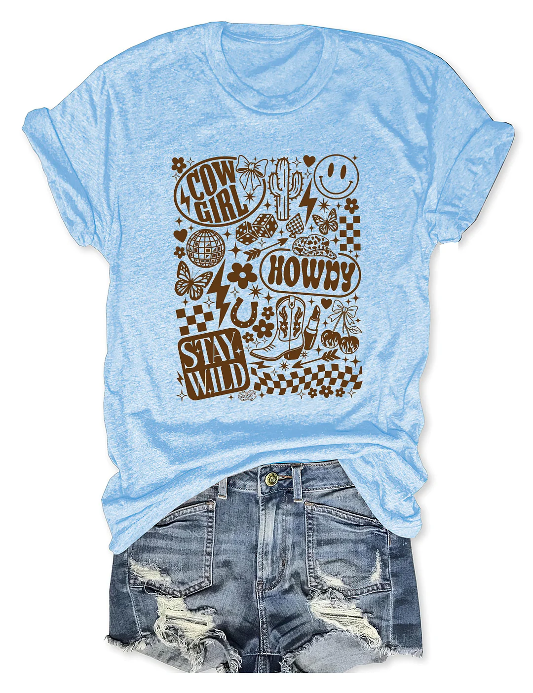 Retro Western Cowgirl Collage T-shirt