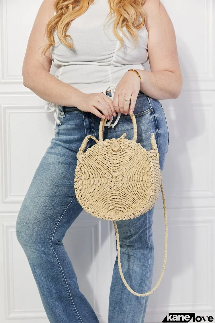 Justin Taylor Feeling Cute Rounded Rattan Handbag in Ivory