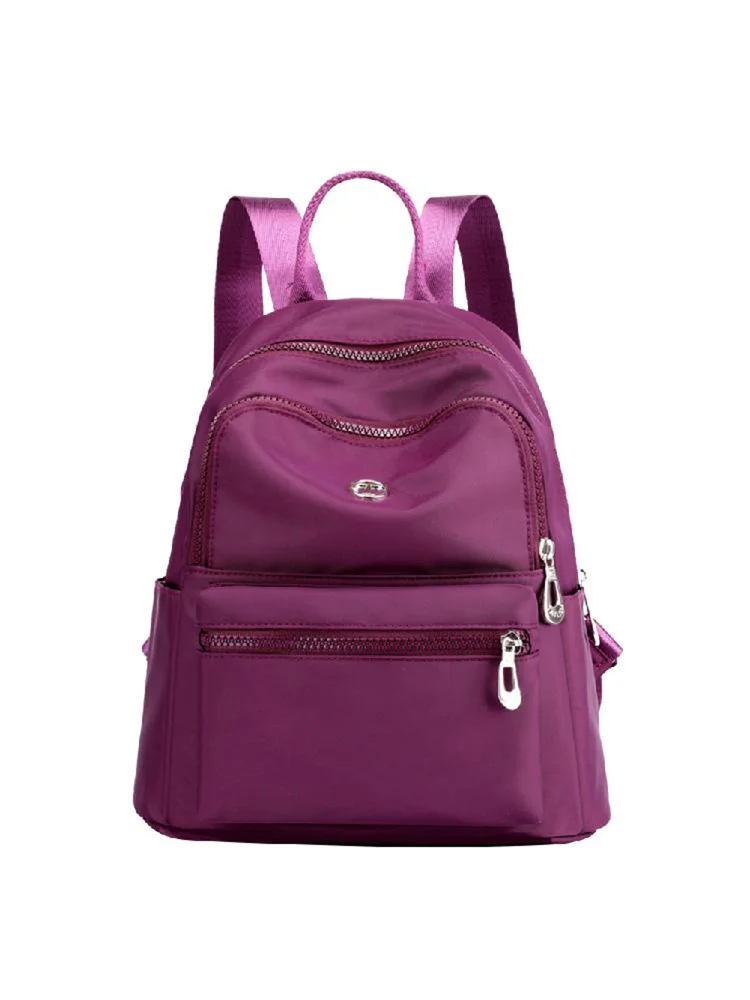 Waterproof Nylon School Shoulder Bag Women Casual Travel Backpack (Purple)