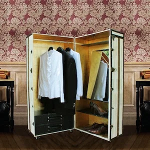 pornhint Pornhint Unique Wardrobe Cabinet Steamer Trunk Armoire | Vintage style Cloths Organizer and Storage Luxury Furniture | GRACE