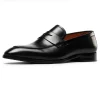 Handmade Mens Black Leather Loafers Dress Shoes