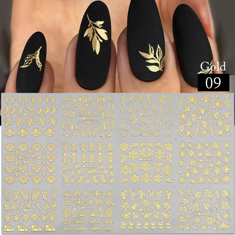 12pcs Flower Leaf Lace 3D Stickers for Nail Decals Mandala Flowers White Black Slider Manicure DIY Nail Art Decoration Tools-Nail Inspo