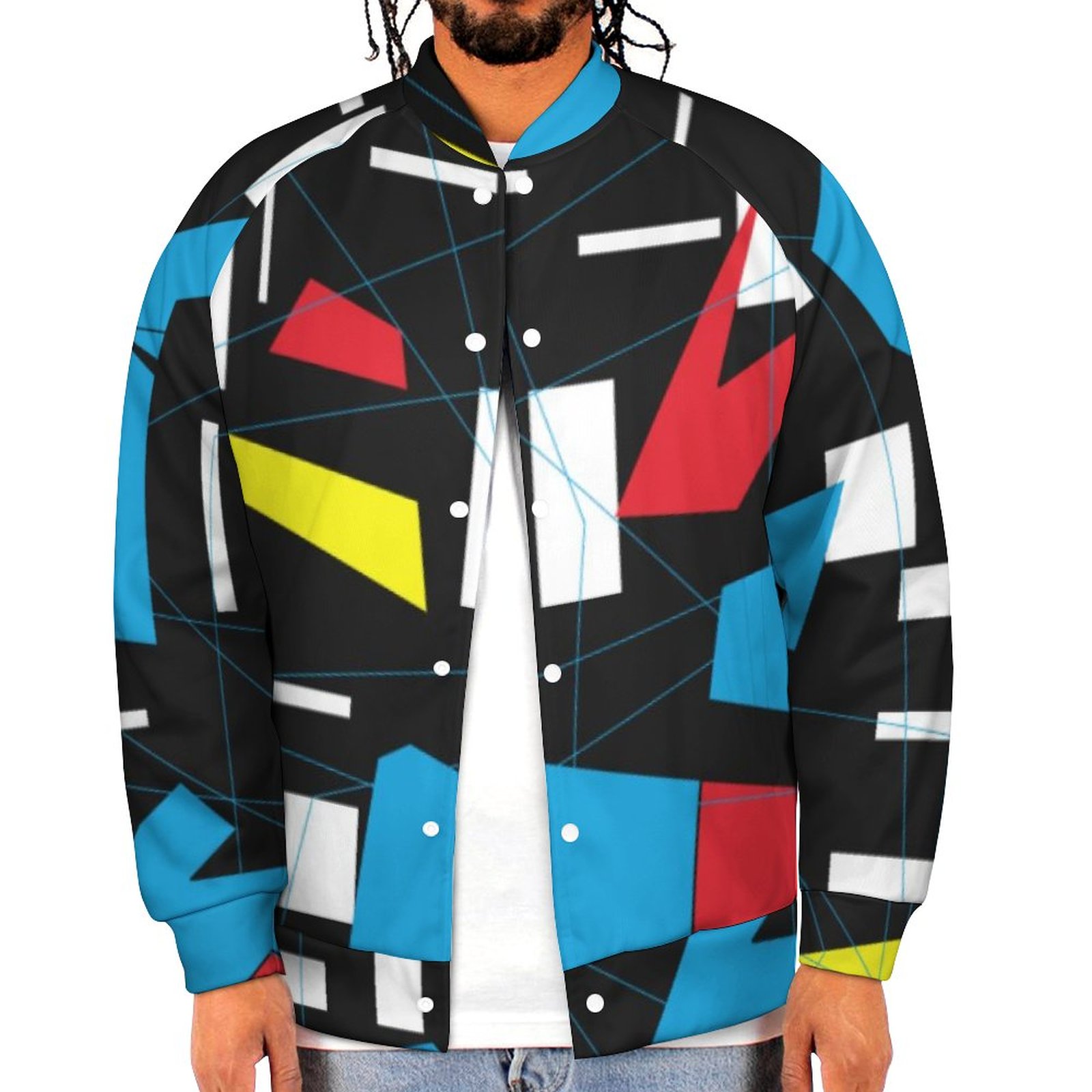 80S 90S Geometric Multicolored Pattern Retro Punk Mens Baseball Jacket Guys Graphic Print Varsity Streetwear Coats 2XS-6XL
