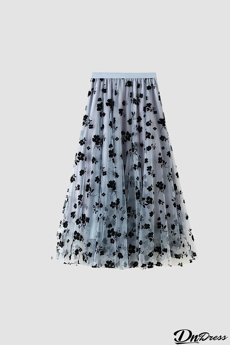 Floral Patched Mesh Skirt