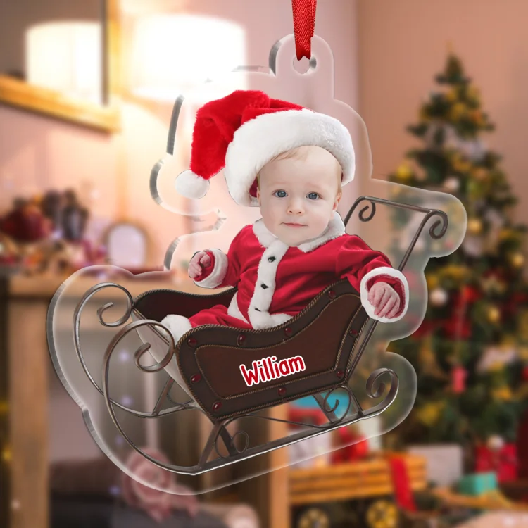 Kettenmachen Acryl Weihnachtsornament-Personalisierter 1 Name & Foto Baby Schaukelstuhl Ornament/Schlüsselanhänger mit Schlüsselring