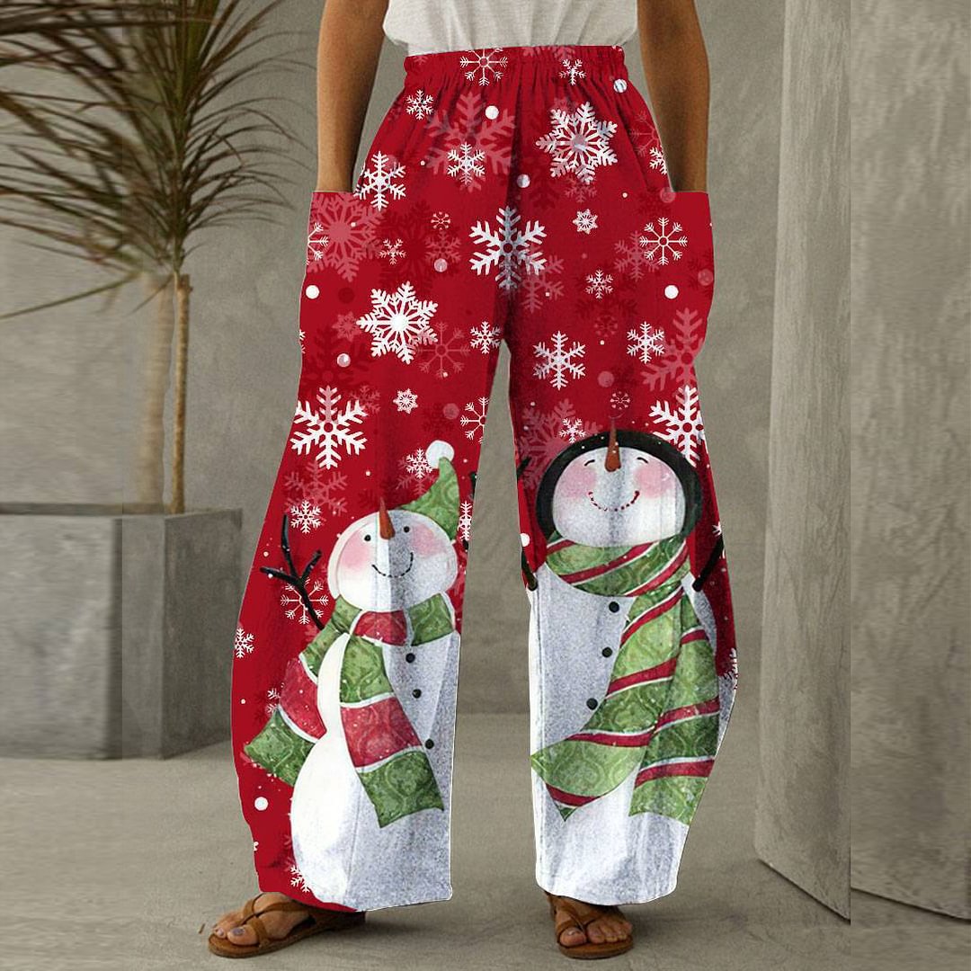 Womens Classic Lovely Snowman Pattern Christmas Pants