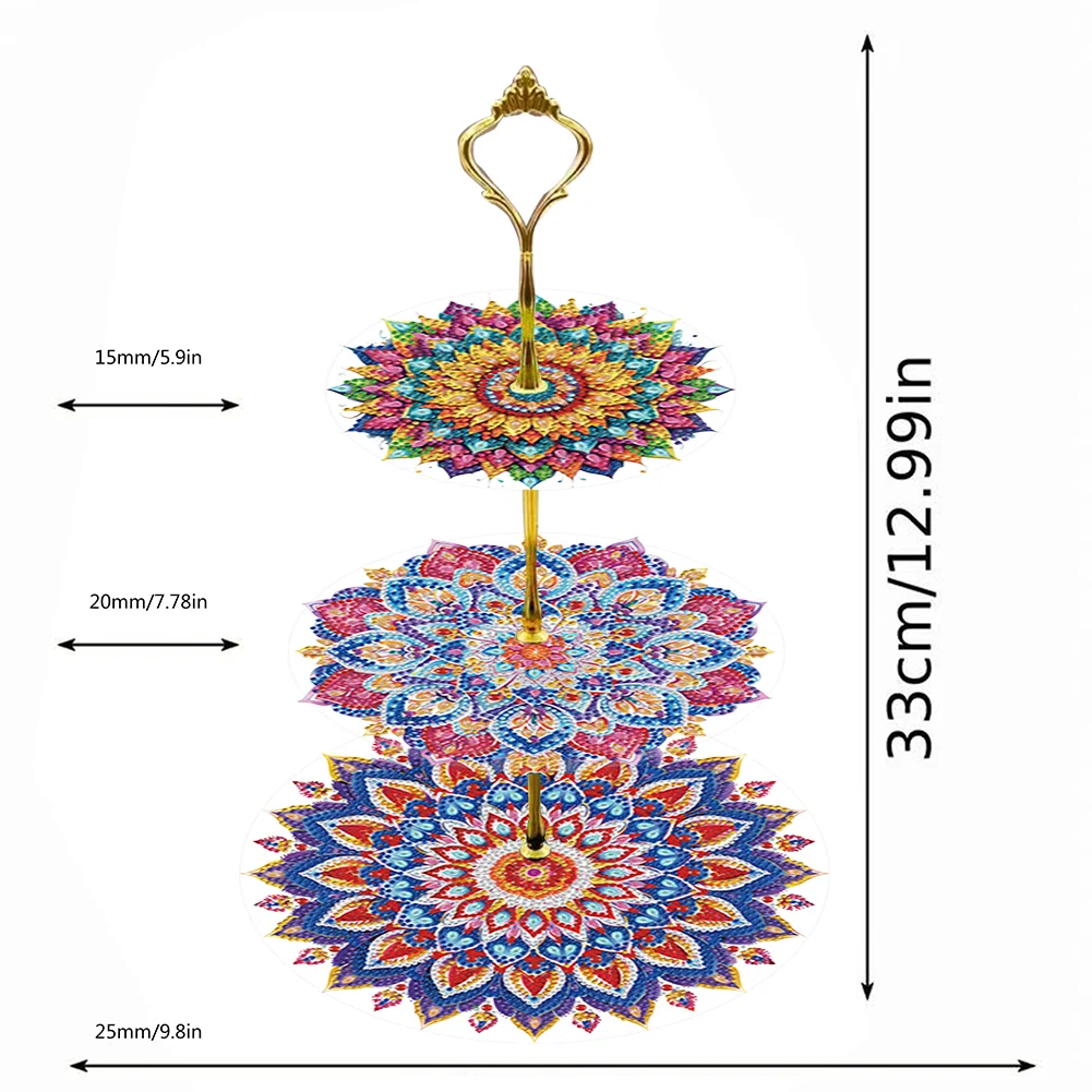 3 Tier Pattern Round Diamond Painting Tray Food Plate for Adults Beginners