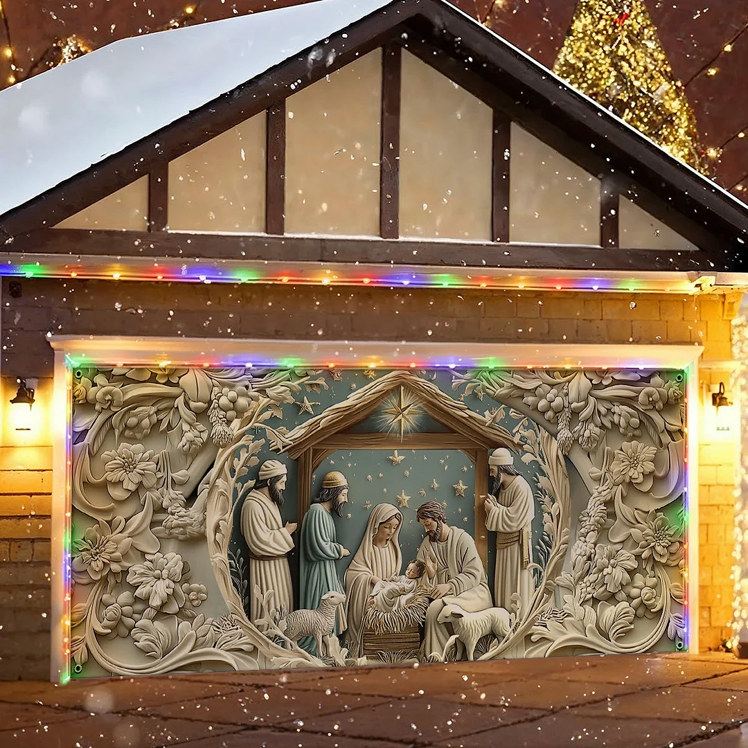 Garage Door Banner Decoration - Starry Night Adoration Nativity