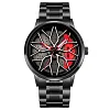 New Car Wheel Rim Watch With Scroll Creative Fashion Analog Watch, Black Dial Zinc Alloy Case Men's Watch, Stainless Steel Black Strap, Quartz Movement, Waterproof And Scratch-Resistant