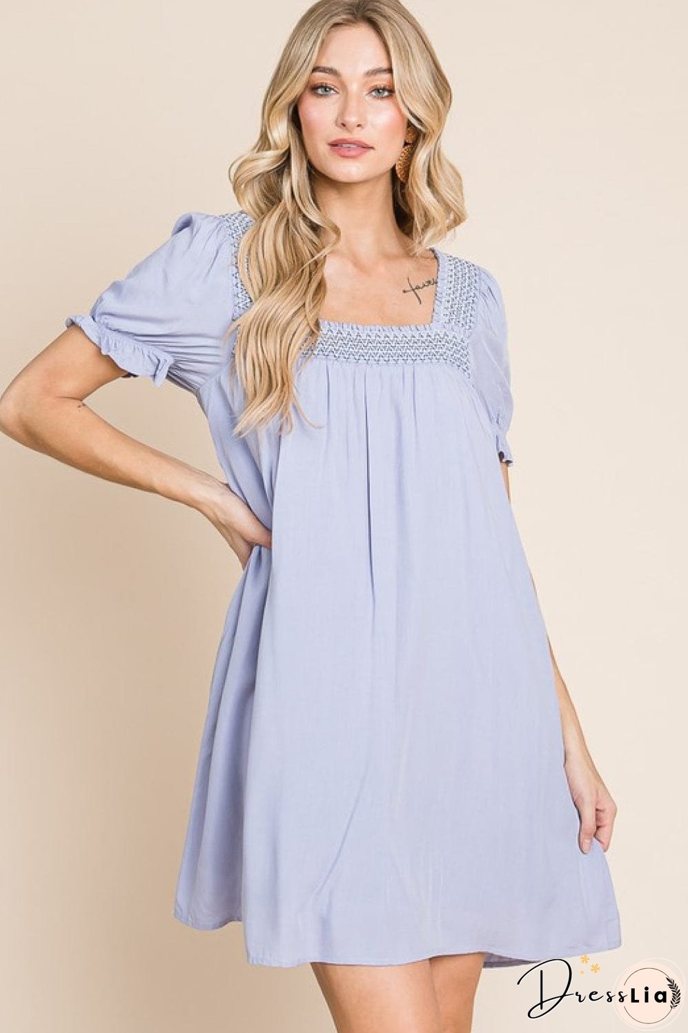 HEYSON Full Size Scenic Overlook Puff Sleeve Embroidered Mini Dress