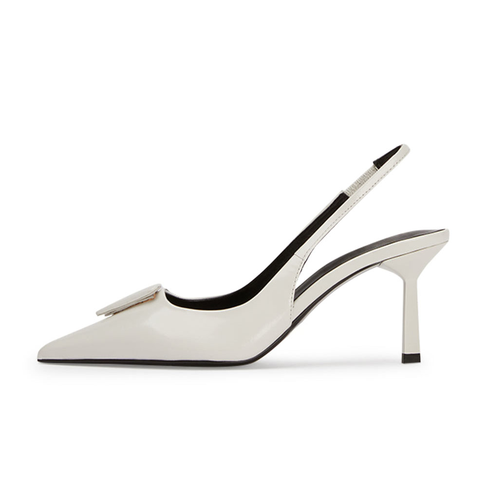 White Pointed Toe 4'' Stiletto Heel Elegant Singback Pumps Nicepairs