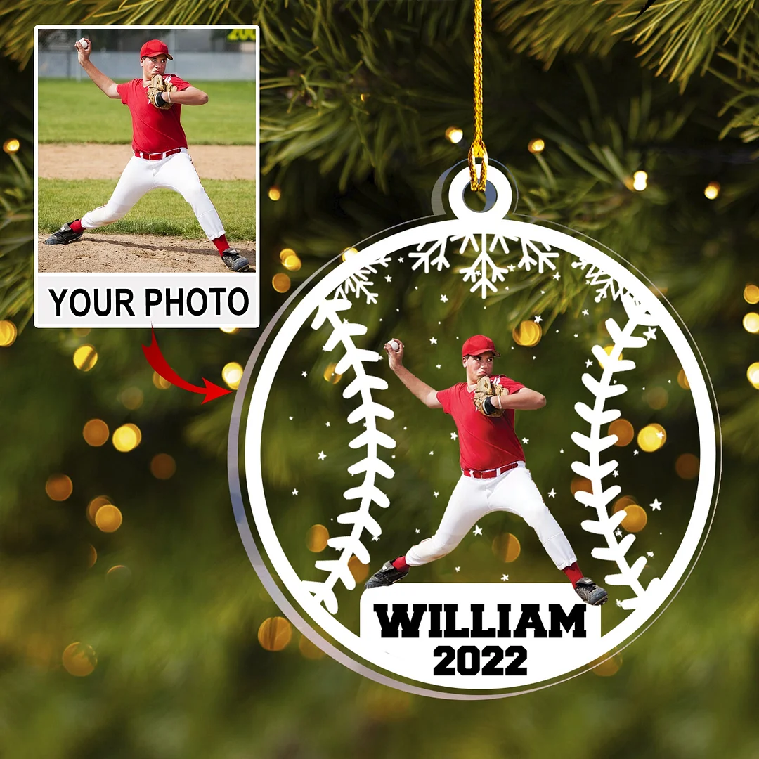 Personalized Baseball Photo Acrylic Ornament, Gift For Baseball Lovers