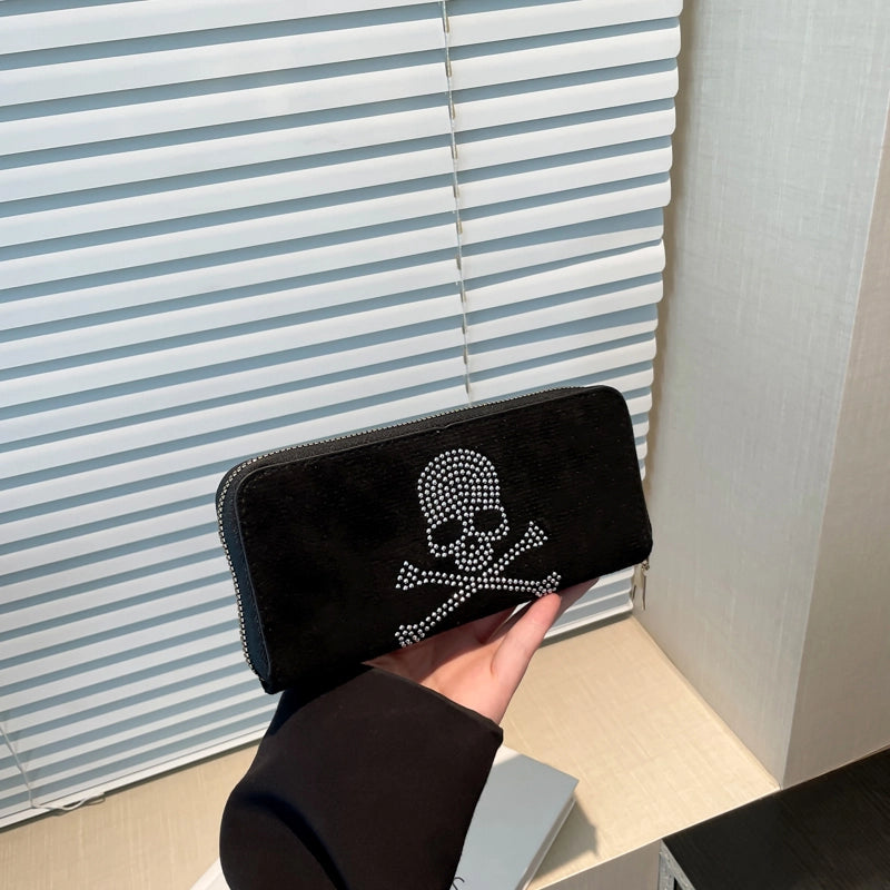 Brown Black Suede Skull Square Clutches