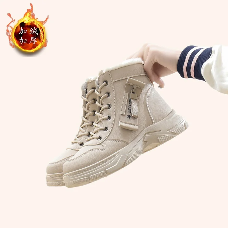 Qengg Qengg 2024 Winter Pure Color Women's Shoes With Velvet Cotton Shoes Warm High Top Platform Recreational Snow Boots Women's XQ-L951
