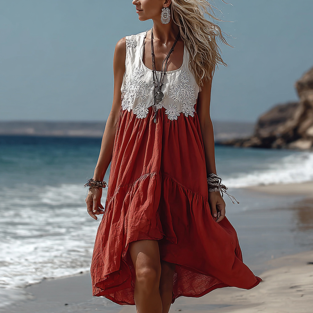 Bohemian Women's Printed Linen Summer Resort Dress