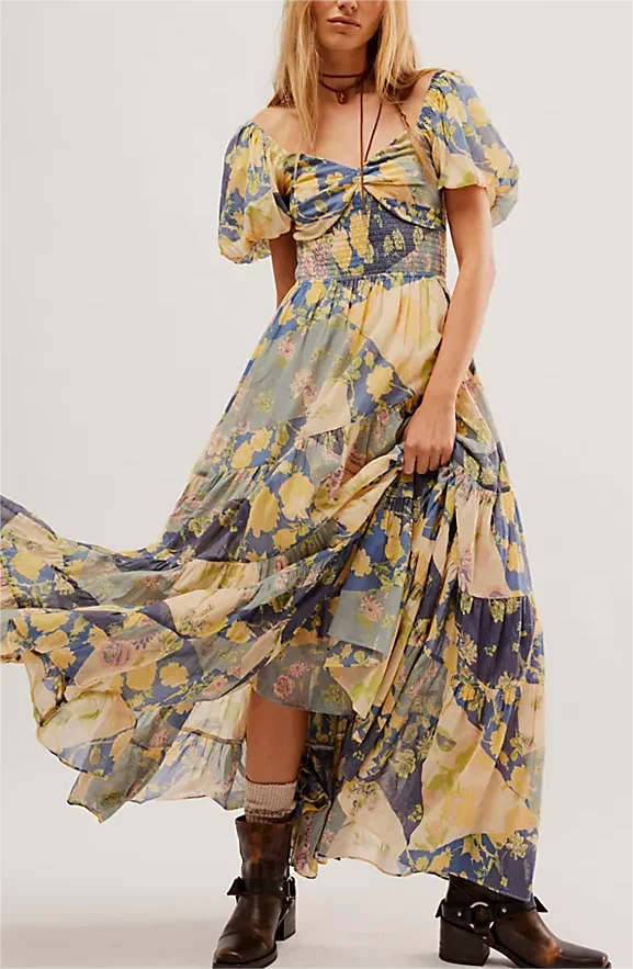 Sundrenched Short-Sleeve Maxi Dress