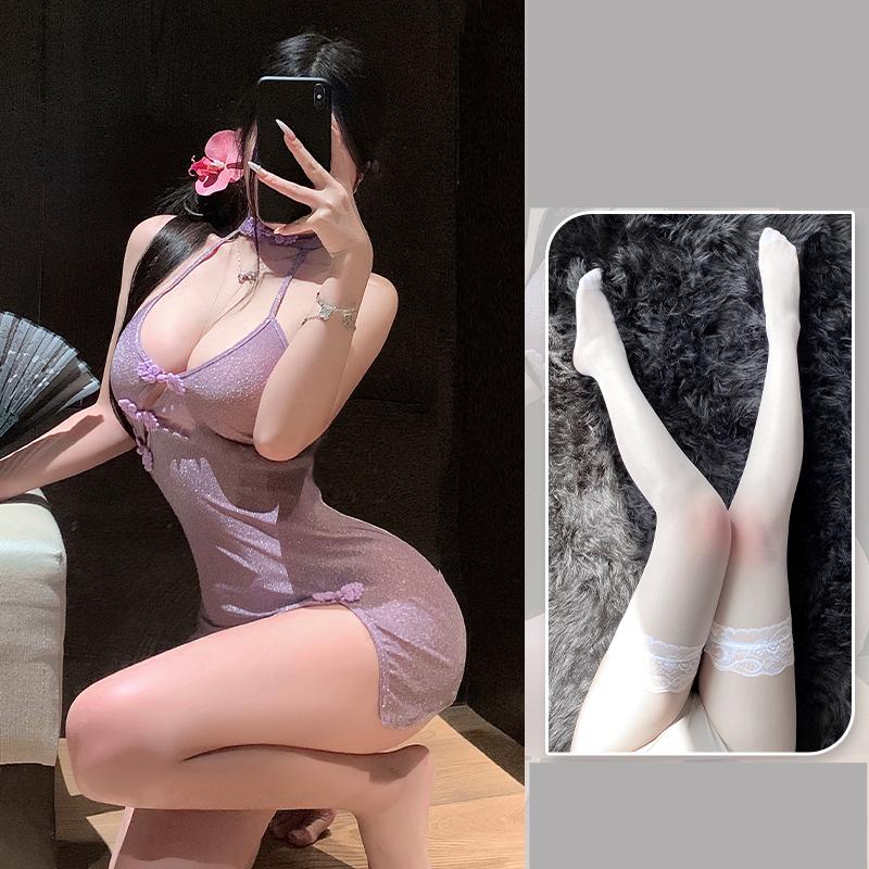 Lovingerie - Deep V Sexy Slant Cardigan Cheongsam