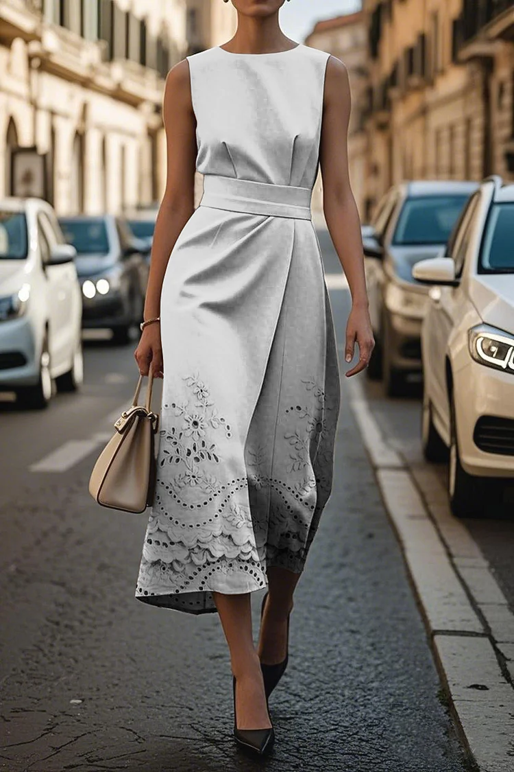 Women's Elegant Printed Sleeveless Midi Dress