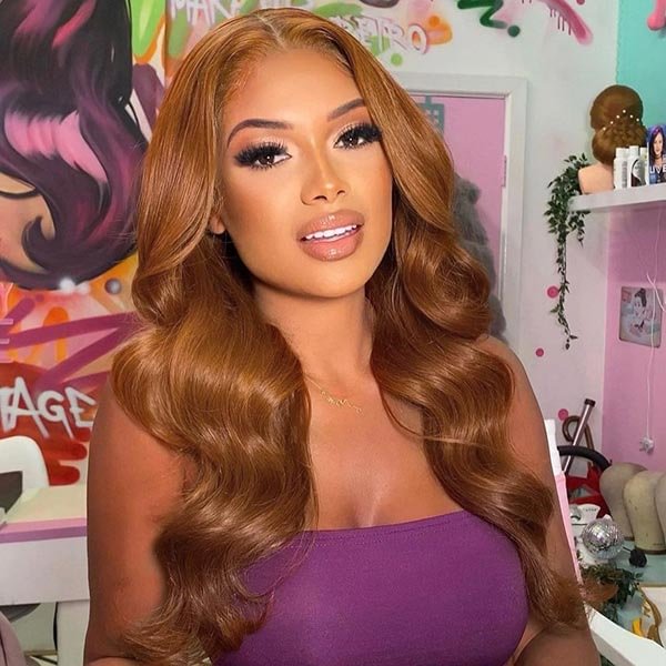 Junoda Ginger Brown Wig YouTube Body Wave Transparent Lace Frontal Wig Colored Human Hair