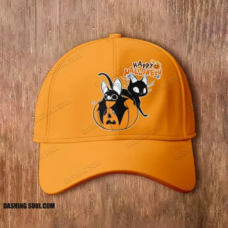 Happy Halloween Black Cat Pumpkin Art Print Casual Cap