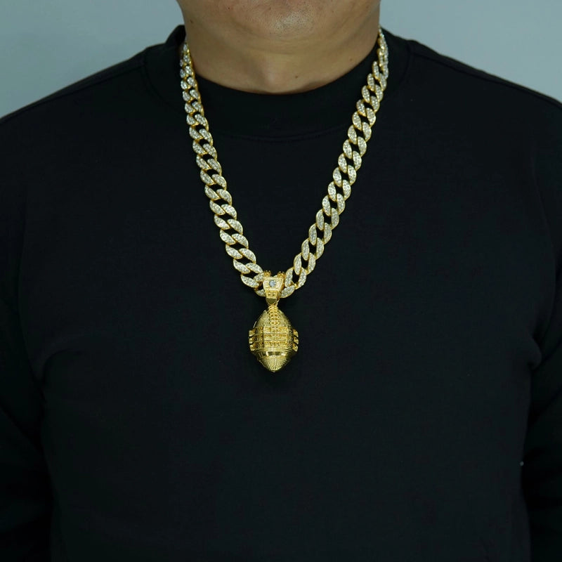 New Double-Sided Oval Rugby Alloy Pendant Trendy Personality Men's Cuban Link Chain Necklace