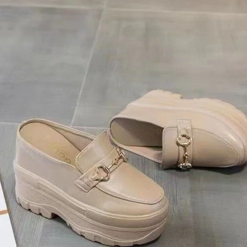 Wongn Wongn Spring New Fashion Chain Decoration Baotou Half Drag Inside The High High Sandals Women's Shoes