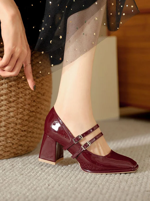 Shallow Cut Square-Toe Pumps Mary Janes
