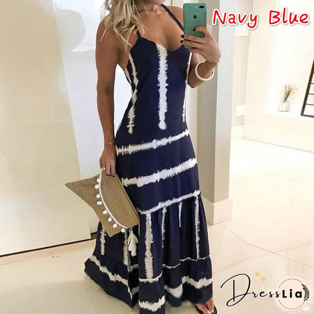 Plus Size Fashion Clothes Summer Dresses Women's Casual Sleeveless Halter Party Dress Ladies Deep V-neck Floral Printed Beach Wear Maxi Dress
