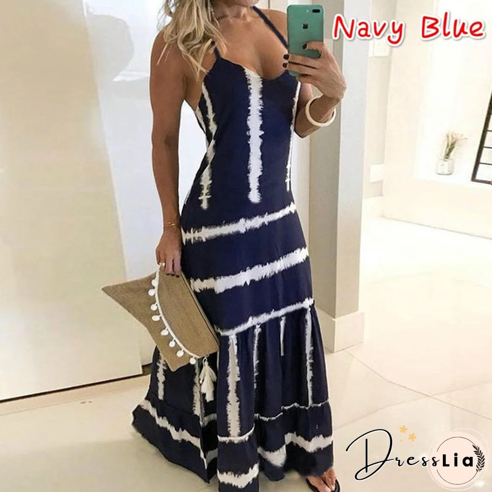 Plus Size Fashion Clothes Summer Dresses Women's Casual Sleeveless Halter Party Dress Ladies Deep V-neck Floral Printed Beach Wear Maxi Dress