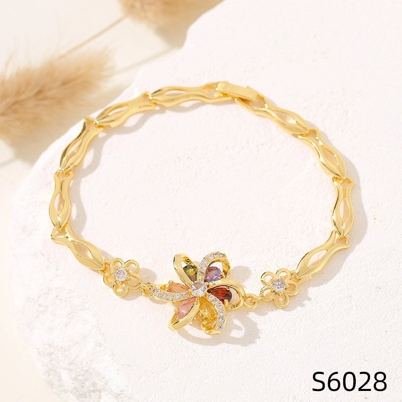 Minimalist Flower Copper Inlay Zircon Bracelets