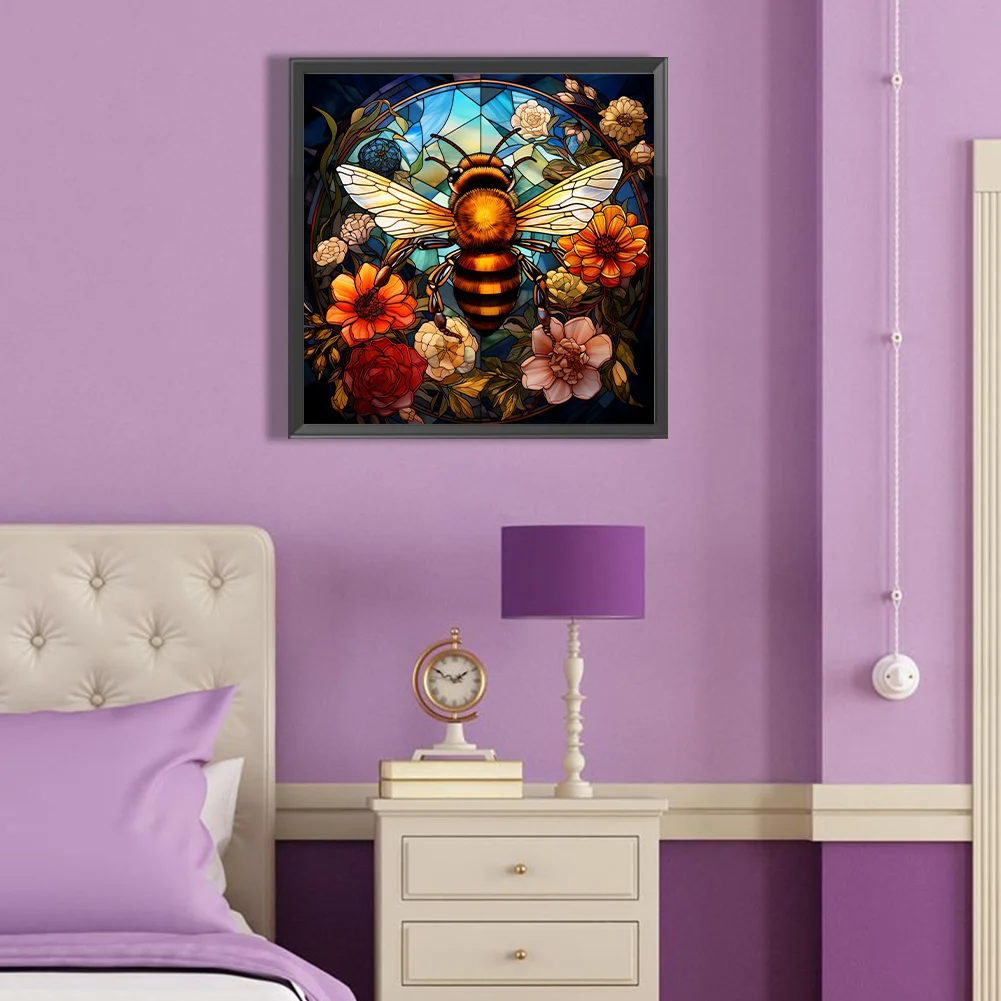 Diamond Painting - Full Round Drill - Stained Glass Flower Bee(Canvas|40*40cm)