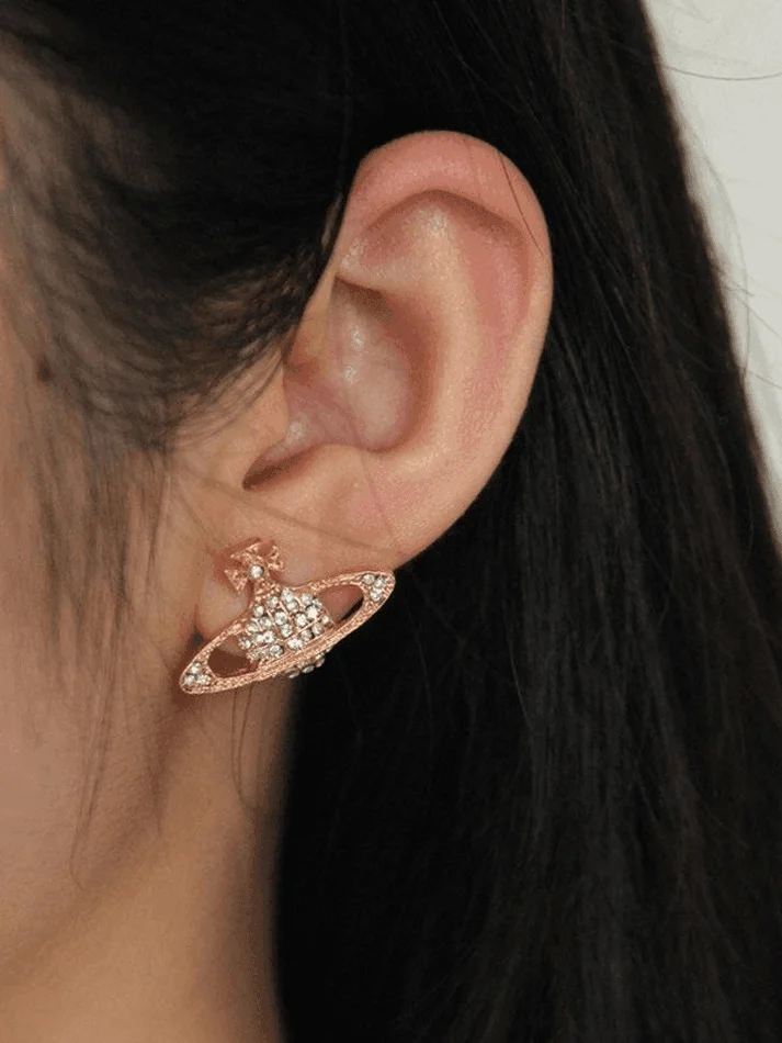 Brownm Rhinestone Planet Design Earring