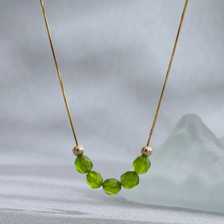 Olivenorma Natural Prehnite Beaded Stainless Steel 18K Necklace