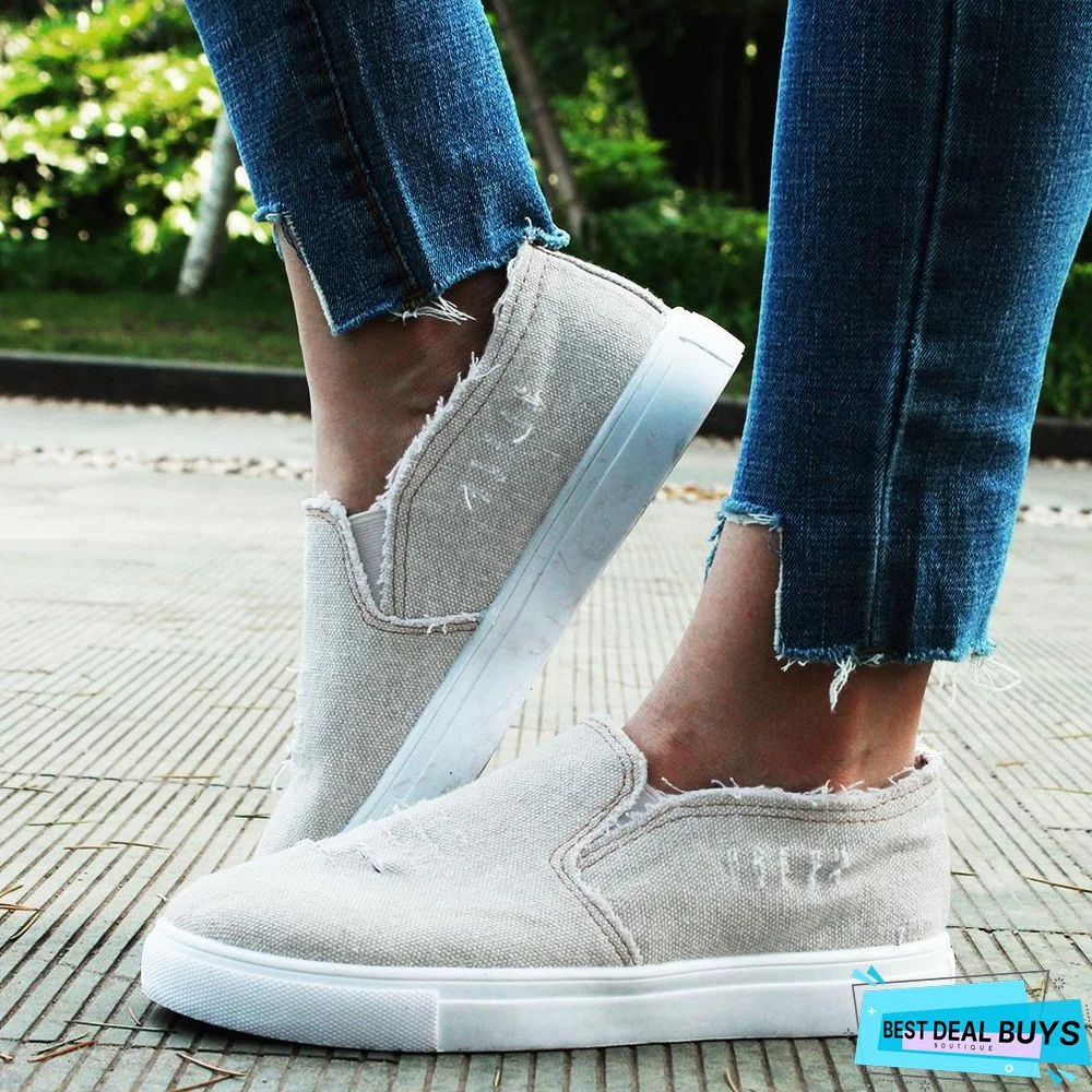 Women Denim Canvas Casual Platform Breathable Footwear Classic Loafers A Pedal Lazy Sneakers Shoes