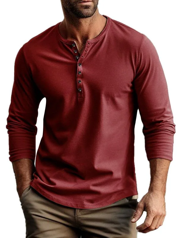 Men's buttoned bottoming long sleeve henley shirt