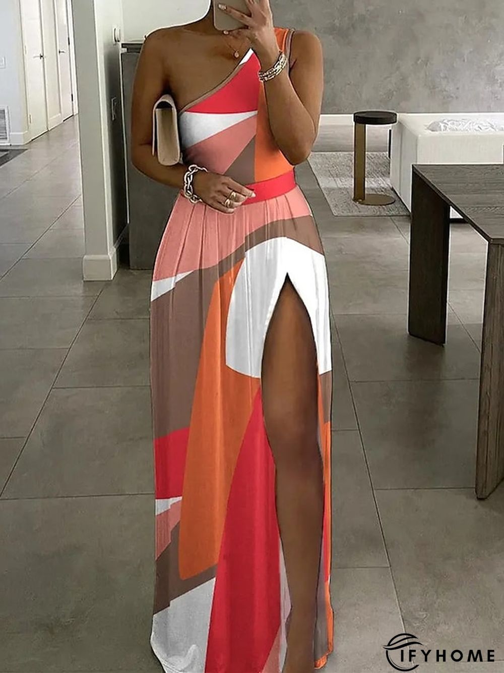 Women's Long Dress Maxi Dress A Line Dress Summer Dress Print Dress Floral Color Block Striped Fashion Streetwear Outdoor Daily Holiday Split Print Sleeveless One Shoulder Dress Slim Black Yellow | IFYHOME