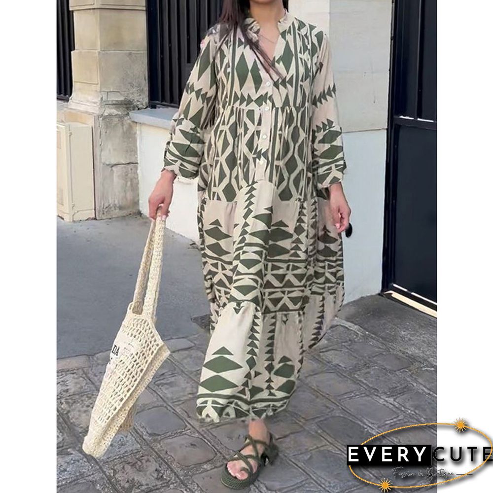 Light Green printed long sleeve Maxi Dress