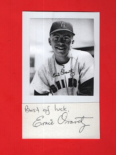 1956 ERNIE ORAVETZ-WASHINGTON SENATORS AUTOGRAPHED CUT ON 3x5 W/Photo Poster painting -(d.2006)