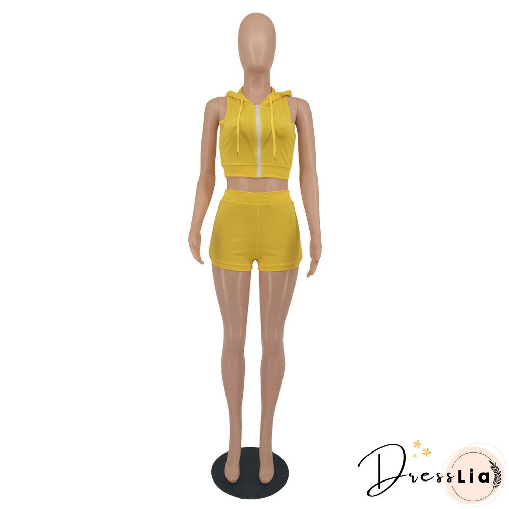 Casual Hooded Zipper Tops Biker Shorts Tracksuits