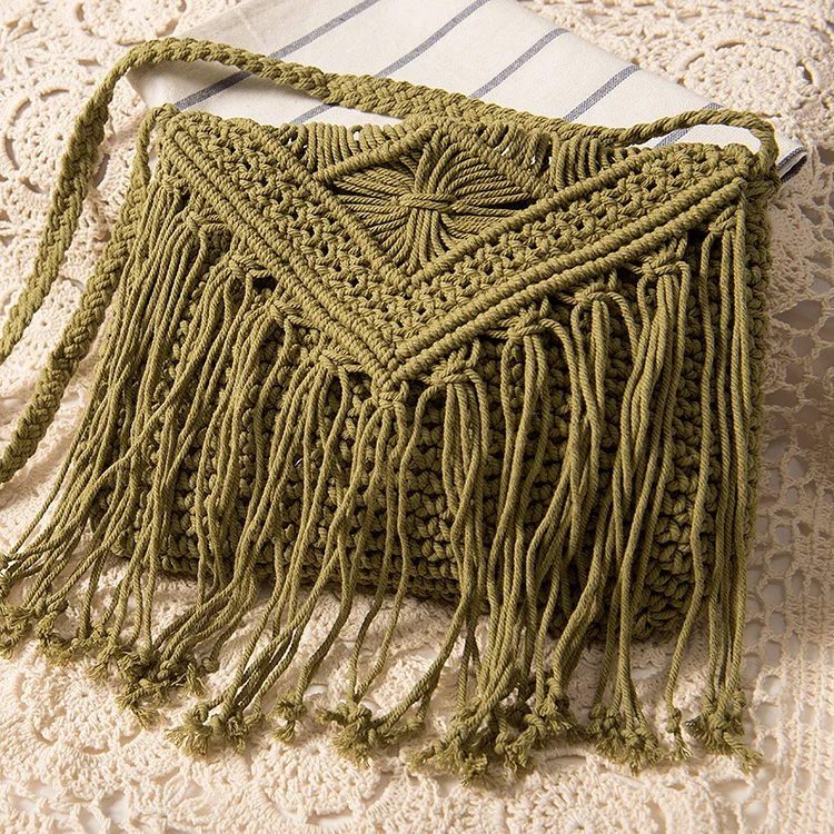 Women's Beach Vacation Tassel Cotton Woven Bag