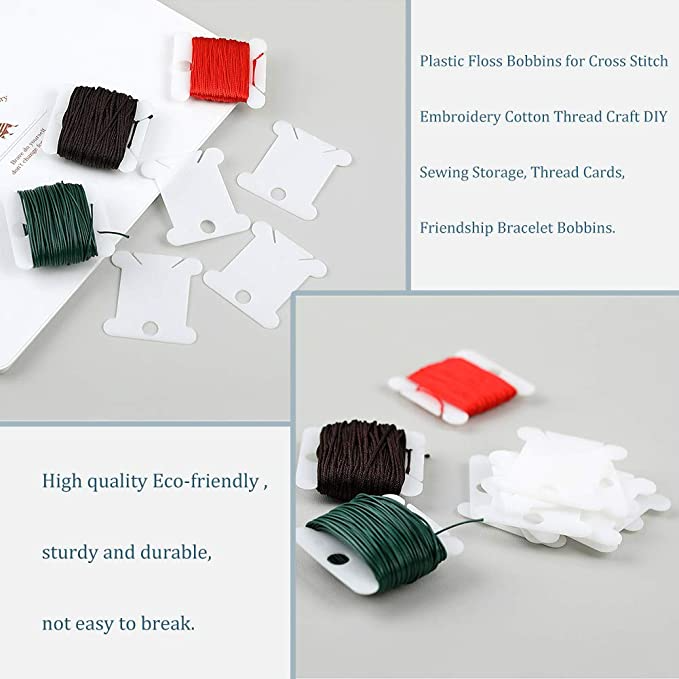 50 Pcs Plastic Floss Bobbins with 1 Pcs Bobbin Winder