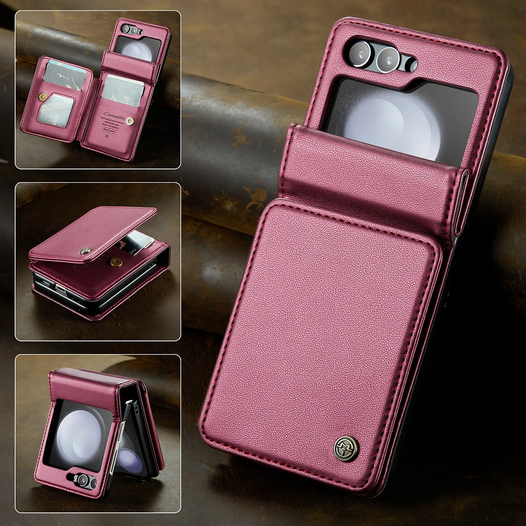 Suitable for Samsung Z Flip series mobile phone case multi-function anti-theft card slot leather case integrated anti-fall protective cover