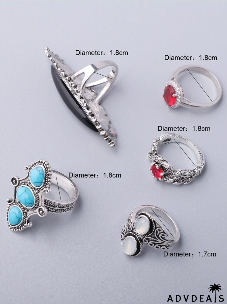 5pcs Textured Metal Ring